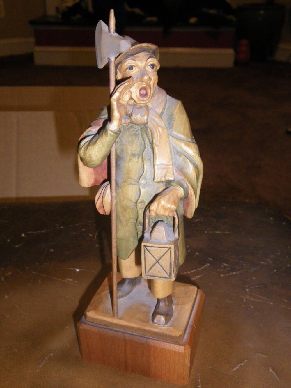 Vintage Wooden Hand Carved & Painted Guard Night Watchman 7 ½” Statue Folk Art